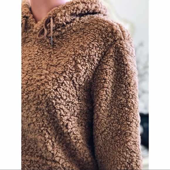 Camel Teddy Hoodie, Sherpa Cozy Knit Sweater - Picture 6 of 9